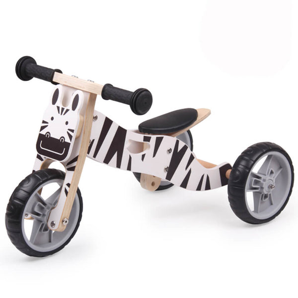 Hooga 2 in 1 Wooden Balance Bike & Trike - Zebra Theme